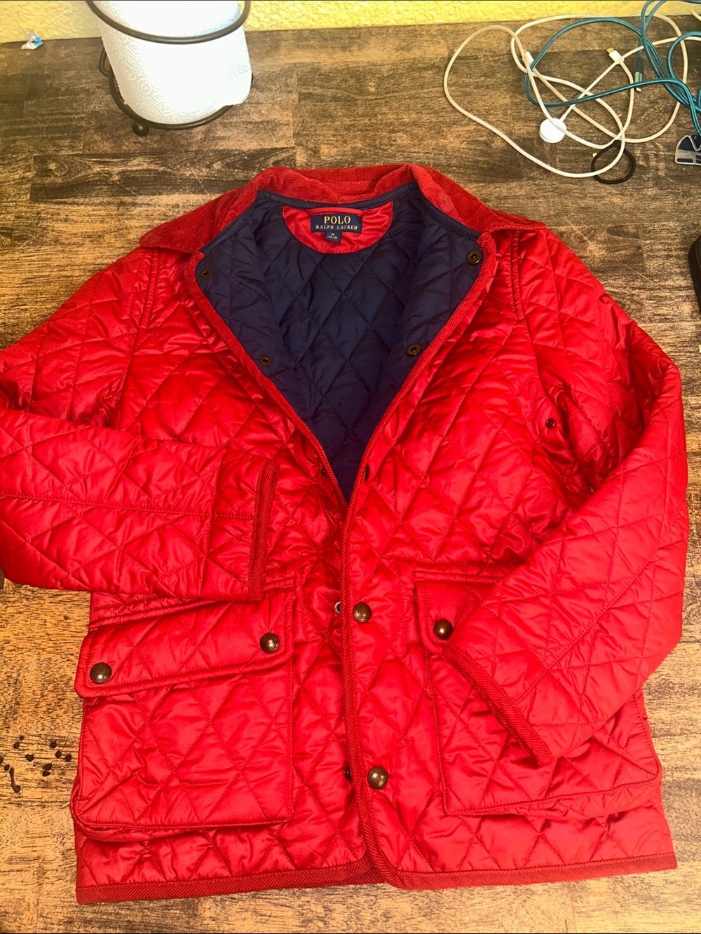 Polo by Ralph Lauren Red Quilted Puffer Jacket with Navy Lining